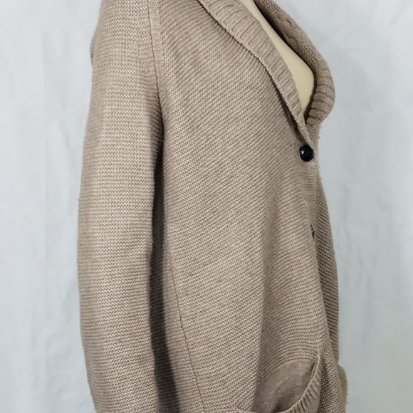 Lacoste beige tan wool blend button up tunic cardigan w/ pockets ladies size 38 - Picture 4 of 8